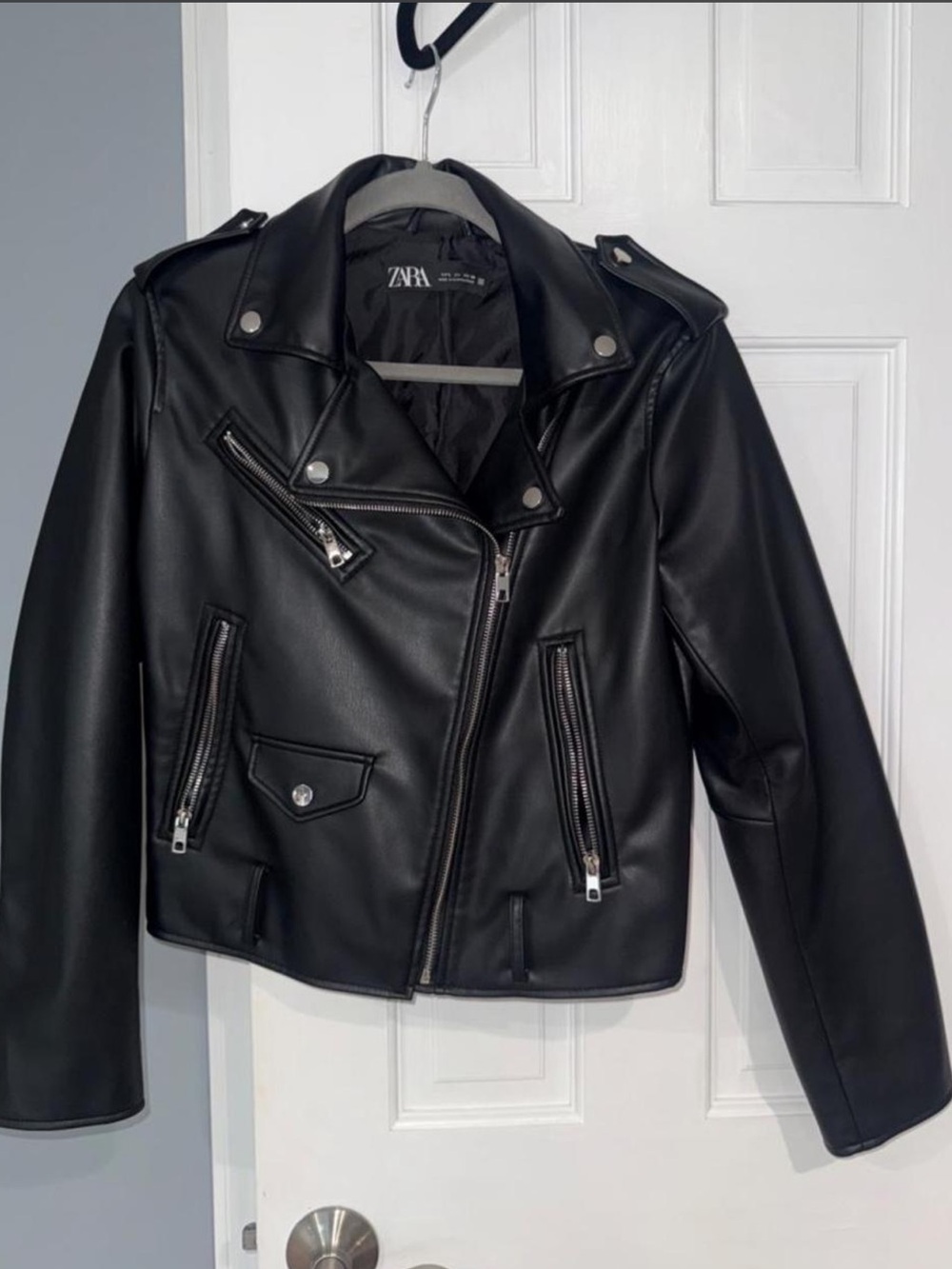 Zara Cropped Faux Leather Biker Jacket